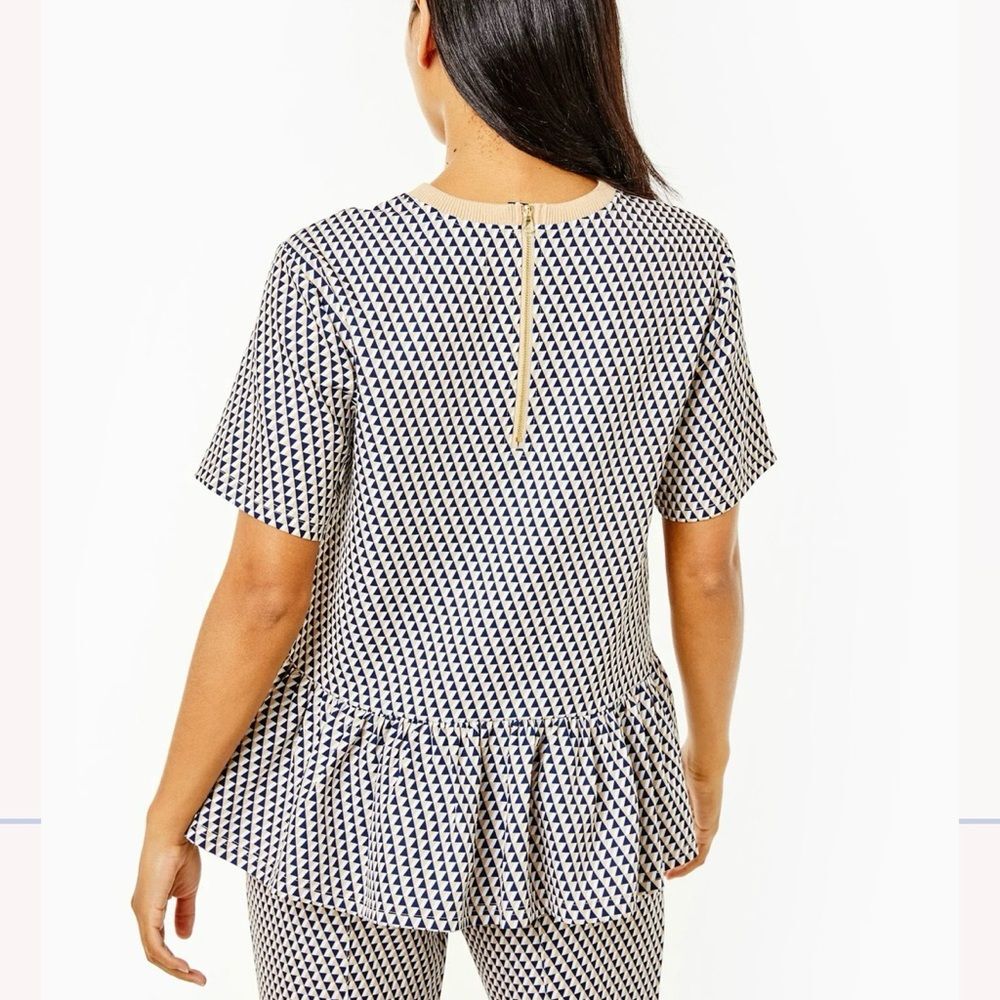 Addison Bay Botanist Peplum Top Navy Tan XS - Picture 13 of 13